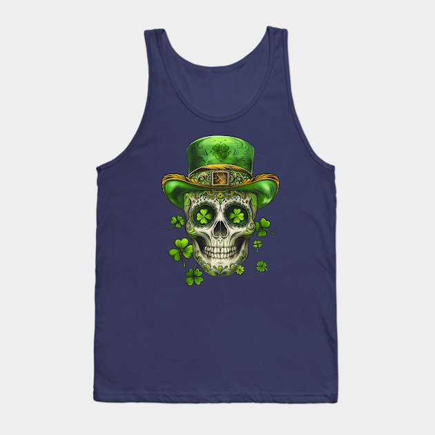 Sugar Skull St Patrick Day of the Dead Lucky Shamrock Tank Top by Wintrly